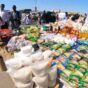 Food and vegetables vendor in Port Sudan market.