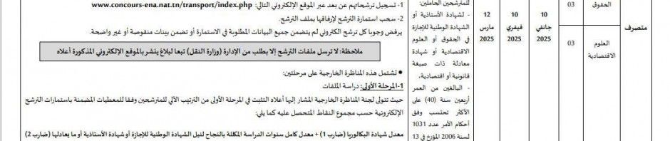 وزارة النقل تعلن عن فتح مناظرة خارجيّة لانتداب 6 متصرفين