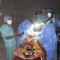 A medical team performs a caesarean section while a barrage of shells falls on the operating room at the Saudi Hospital on Jan 4, 2025