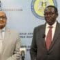 South Sudan's Amb John Samuel Bwogo poses with Sudanes ambassador Isam Karrar on Jan 15, 2025